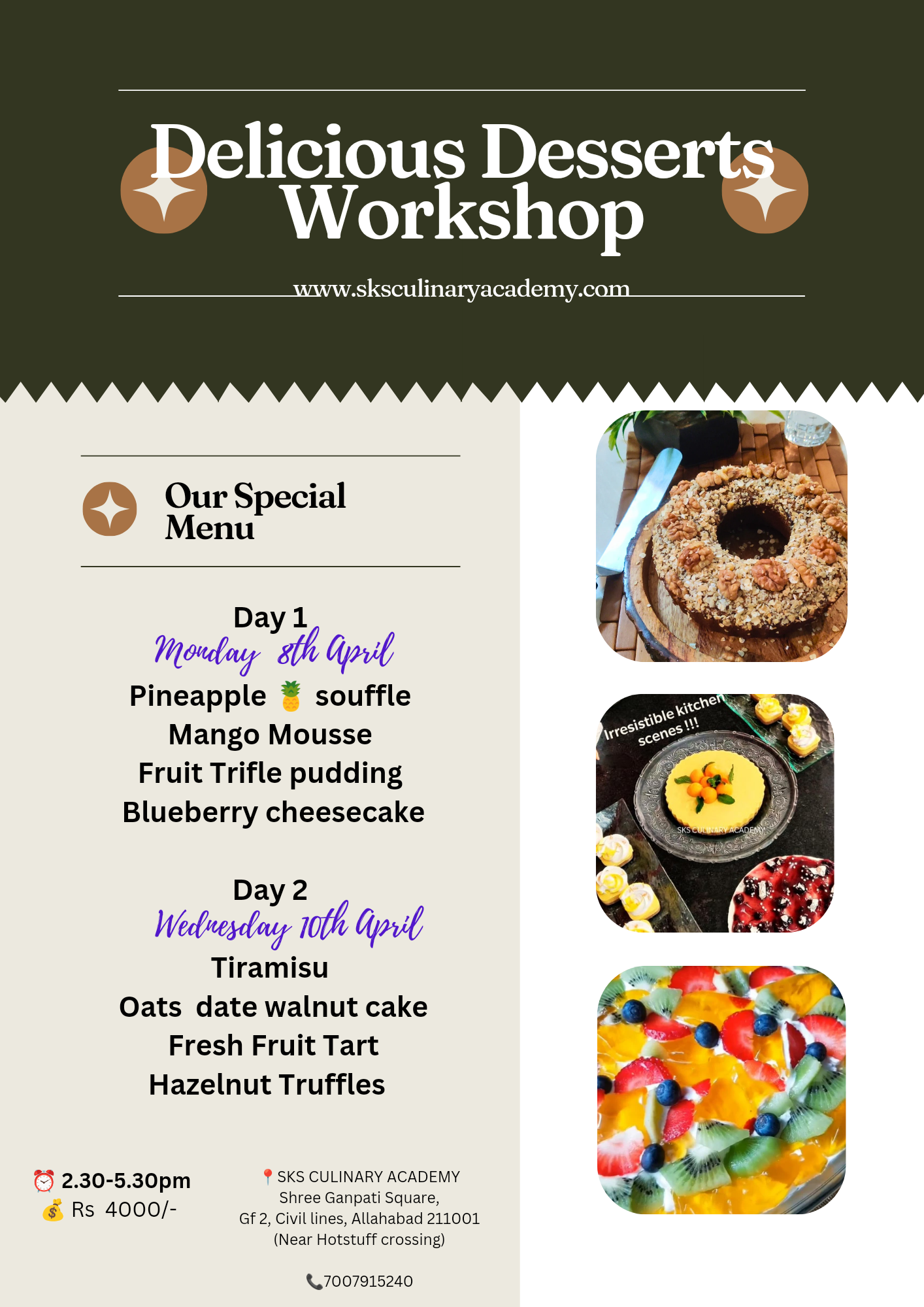 Two days hands on workshop . All materials are provided. All items made will be given for tasting.